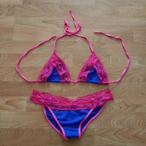 Pink/Roayl blue lace bikini set